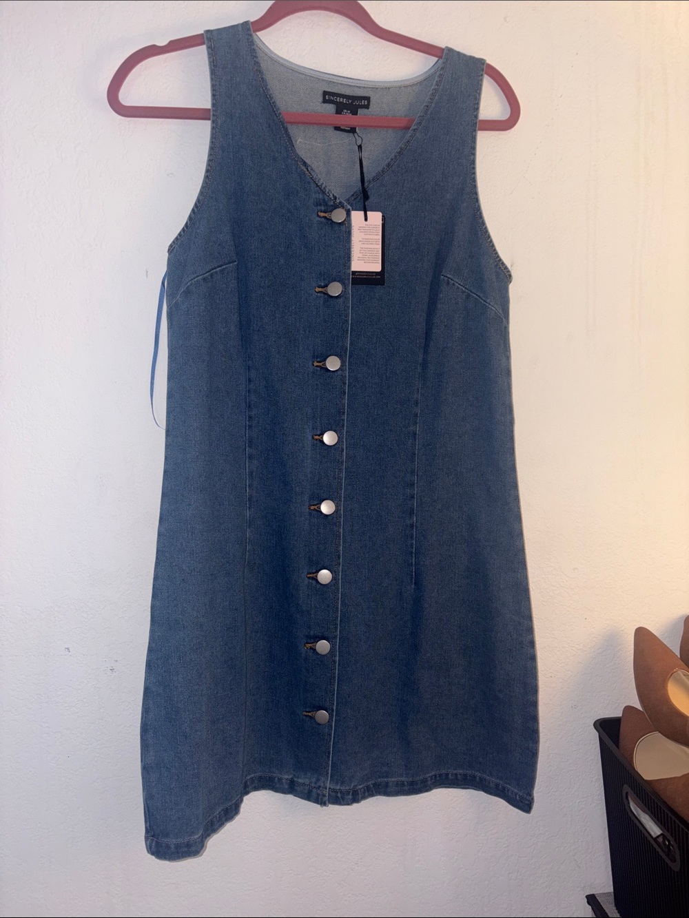 Sincerely Jules Sleeveless Denim Button-Front Dress - Blue